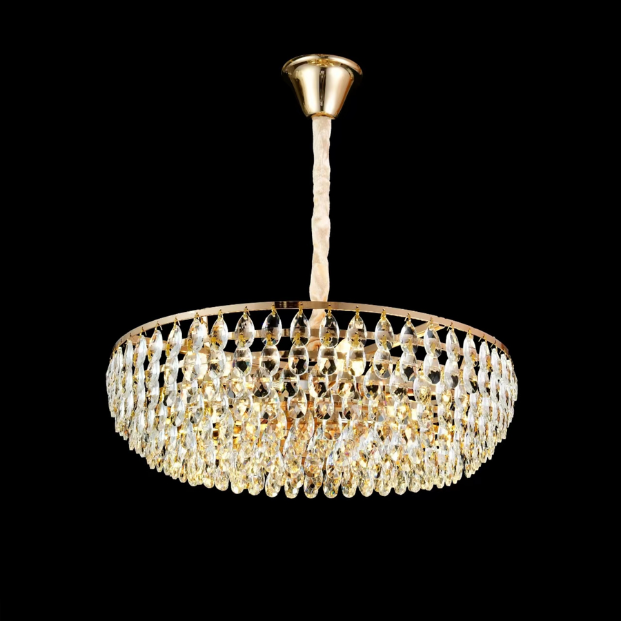 Candelabru Cristal CC1677/600GD, 12xE14, Auriu Lucios, Inaltime Reglabila, Metal si Cristal