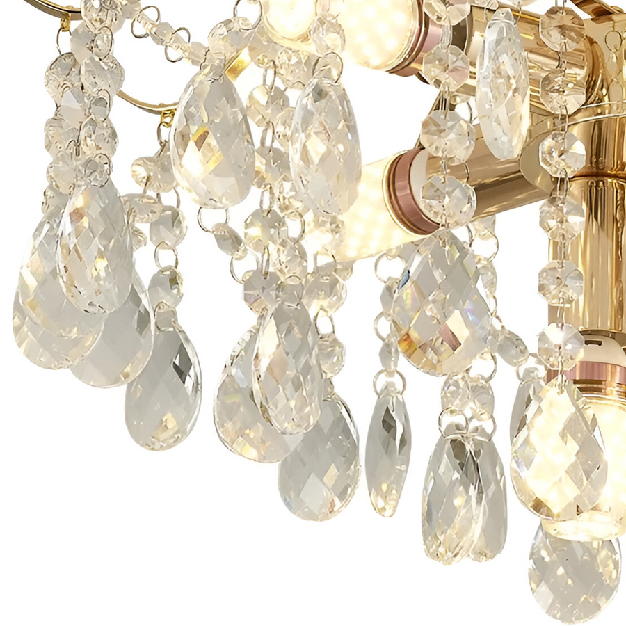 Candelabru Cristal Fiamma, 6x E14, Diametru 45cm, Auriu, Metal si Cristal
