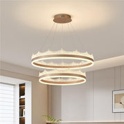 Lustra LED suspendata cu telecomanda NIVALIS 126W, Cercuri 60x80cm, lumina Rece/Calda/Neutra, Dimabila,Inaltime Reglabila, Auriu