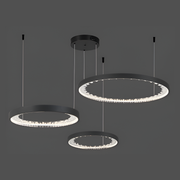 Lustra LED suspendata cu telecomanda, Cristale K9, 80W, 3 Cercuri, lumina Rece/Calda/Neutra, Dimabila, Negru, Inaltime Reglabila