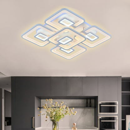 Lustra LED cu telecomanda FELIX 107W, 5 Patrate, lumina Rece/Calda/Neutra, Dimabila, Alb
