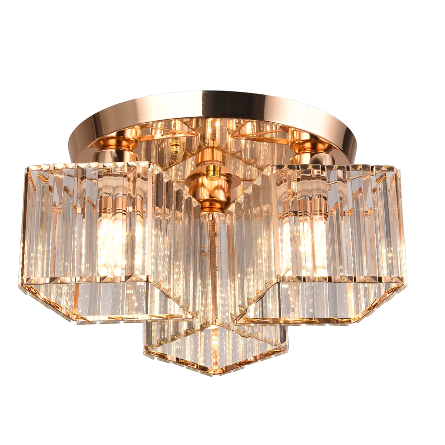 Lustra Clasica Moderna Sasha, LC117/3GD, 3x E27, Metal si Cristal, Auriu, Abajur