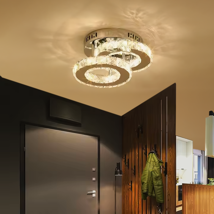 Lustra LED cu cristal ROYALO ROTONDA 26W, 2 Cercuri, lumina Rece/Calda/Neutra, Crom Lucios
