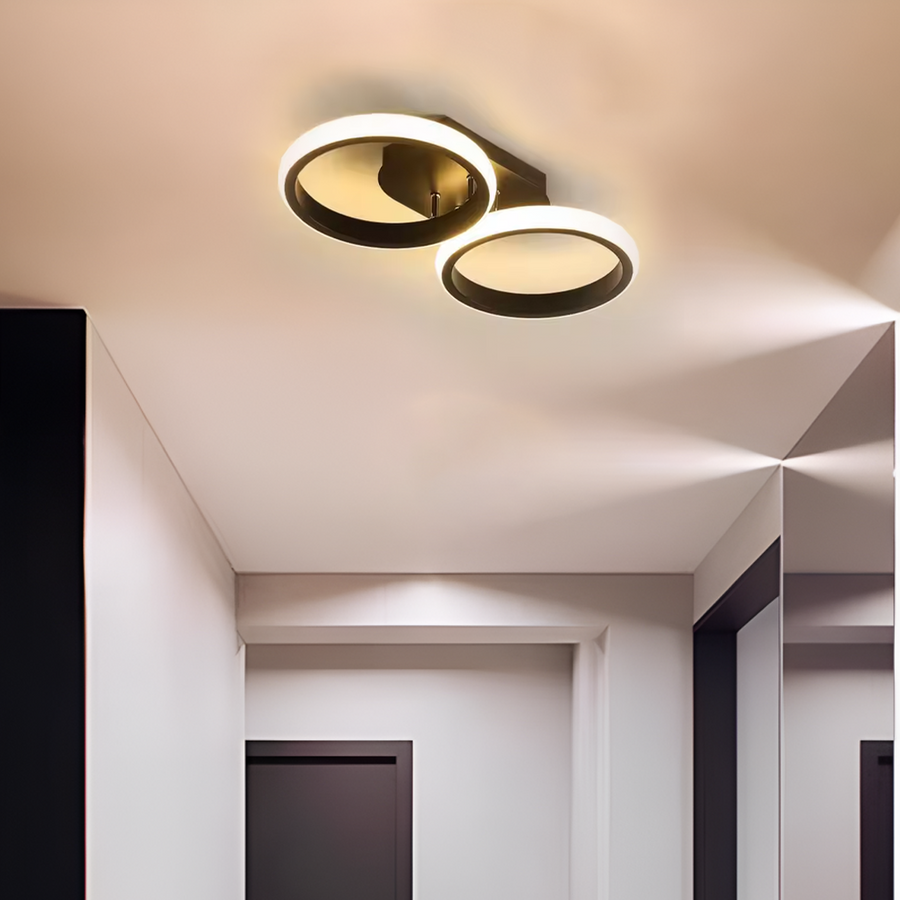 Lustra LED Celio , 16W, 2 Cercuri, Lumina Rece/Calda/Neutra, Negru