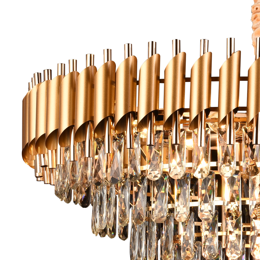Candelabru Cristal VERSAILLES Supremo, CC900/800GD, 12xE14, Diametru 80cm, Auriu Lucios, Inaltime Reglabila, Metal si Cristal