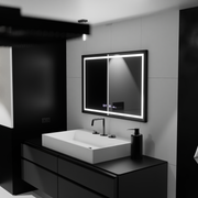 Oglinda LED Rectangulara, 100x80cm, Verite Majeste Noir MotionGlow Marcello, Sistem Dezaburire, Ceas & Termometru, Dimabila