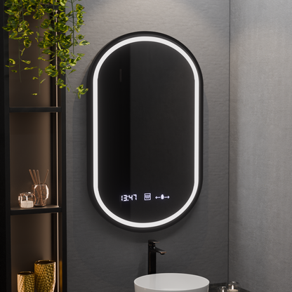 Oglinda LED Ovala, 50x90cm, Alessia MotionGlow Marcello, Sistem Dezaburire, Ceas & Termometru, Dimabila
