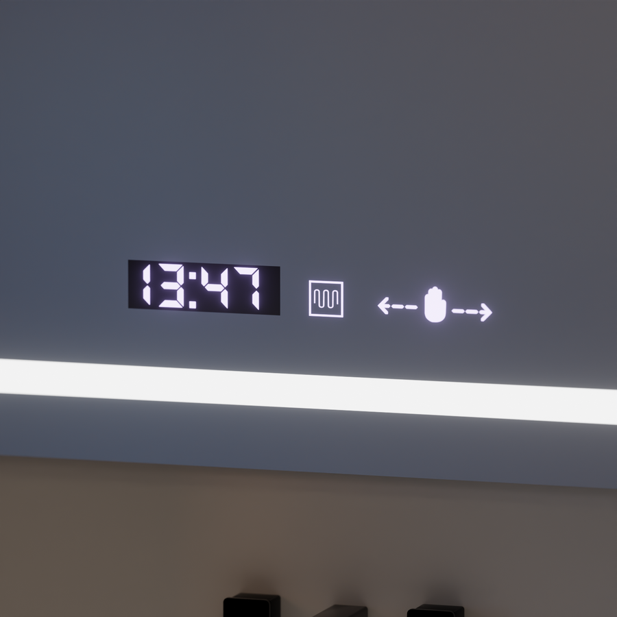 Oglinda LED Rectangulara, 110x75cm, Eclat MotionGlow Marcello, Sistem Dezaburire, Ceas & Termometru, Lupa Cosmetica, Dimabila