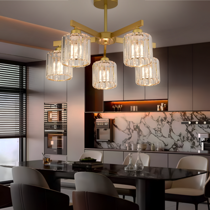 Lustra Clasica Moderna LC110/5GD cu Cristal, 5xE27, Auriu, Metal si Cristal