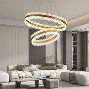 Lustra LED suspendata cu Telecomanda NIVALIS Duo 127W, Cercuri 60x80cm, lumina Rece/Calda/Neutra, Dimabila,Inaltime Reglabila, Auriu