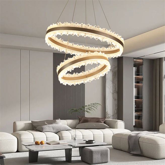 Lustra LED suspendata cu Telecomanda NIVALIS Duo 127W, Cercuri 60x80cm, lumina Rece/Calda/Neutra, Dimabila,Inaltime Reglabila, Auriu