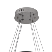 Lustra LED suspendata cu telecomanda si cristal 50W, 2 Cercuri, lumina Rece/Calda/Neutra, Dimabila, Crom Lucios, Inaltime Reglabila