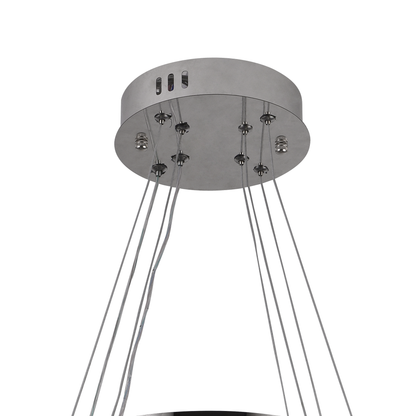 Lustra LED suspendata cu telecomanda si cristal 50W, 2 Cercuri, lumina Rece/Calda/Neutra, Dimabila, Crom Lucios, Inaltime Reglabila