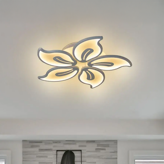 Lustra LED cu telecomanda JASMINE 66W, 5 Petale, lumina Rece/Calda/Neutra, Dimabila, Alb