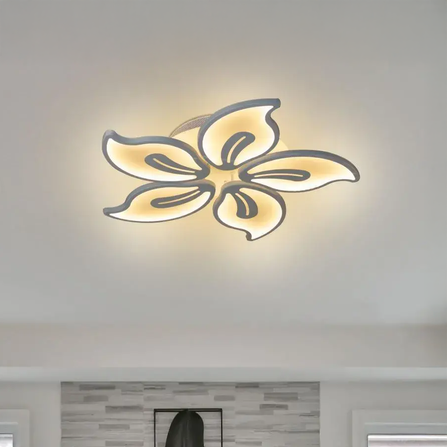 Lustra LED cu telecomanda JASMINE 66W, 5 Petale, lumina Rece/Calda/Neutra, Dimabila, Alb