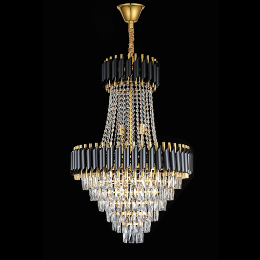 Candelabru Cristal VERSAILLES Grande Supremo, Diametru 60cm x Inaltime 90cm, Auriu Lucios si Negru, Inaltime Reglabila