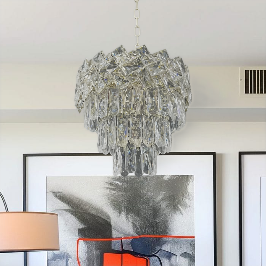 Candelabru Cristal WINDSOR Petito 3xE14, Diametru 29cm, Crom Lucios, Inaltime Reglabila