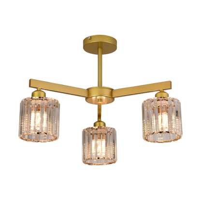 Lustra Clasica Moderna LC110/3GD cu Cristal,  3x E27, Auriu, Metal si Cristal