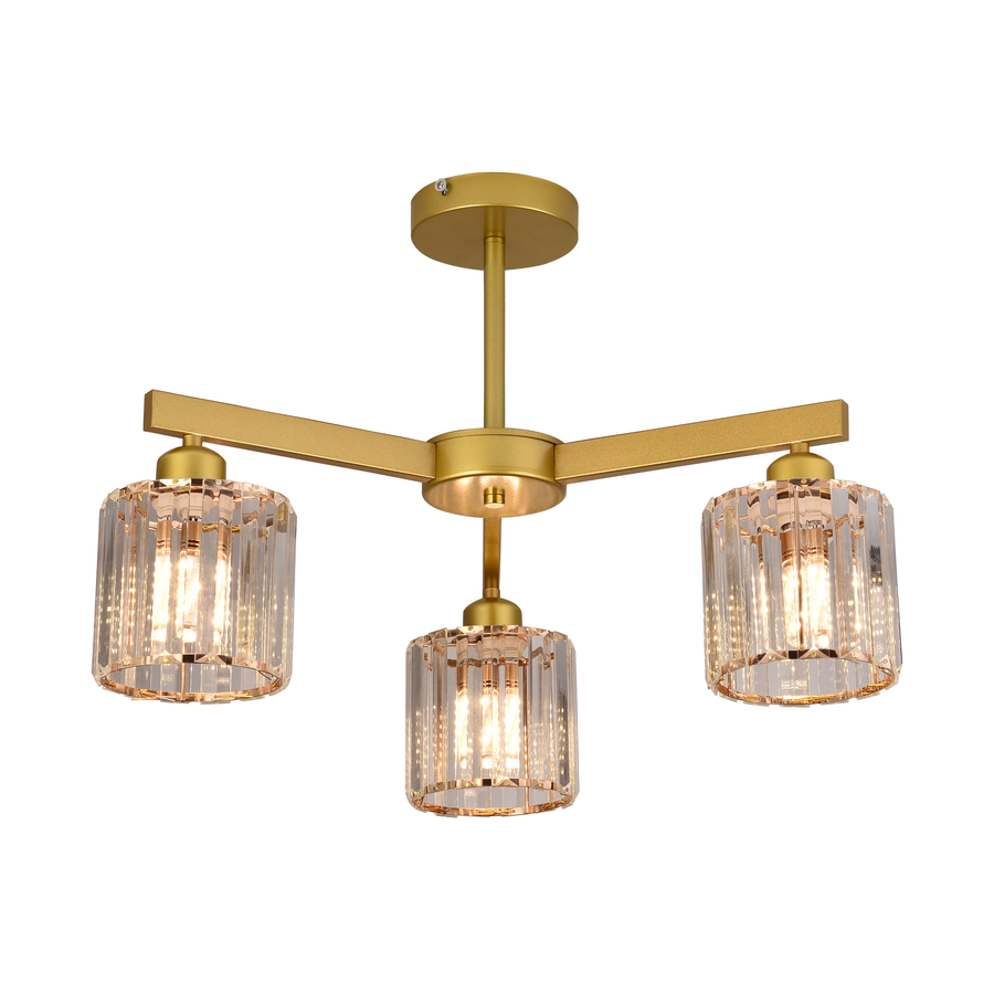 Lustra Clasica Moderna LC110/3GD cu Cristal,  3x E27, Auriu, Metal si Cristal