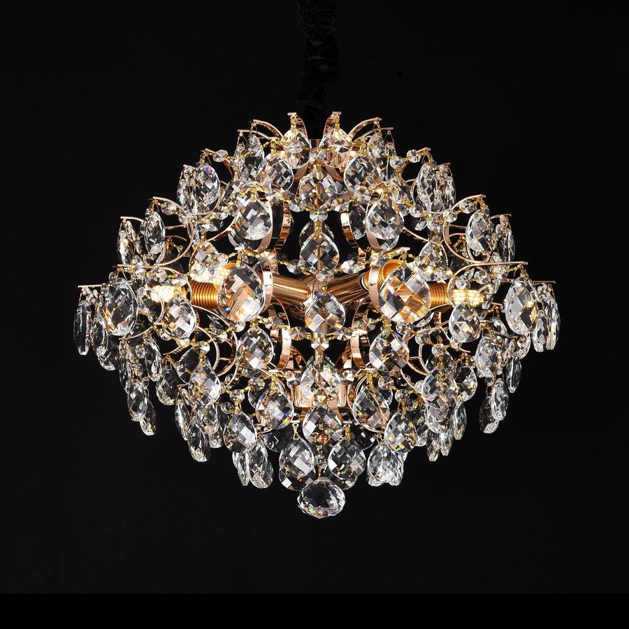 Candelabru Cristal CC9259/5FGD, 5x E14, Diametru 40cm, Auriu Lucios
