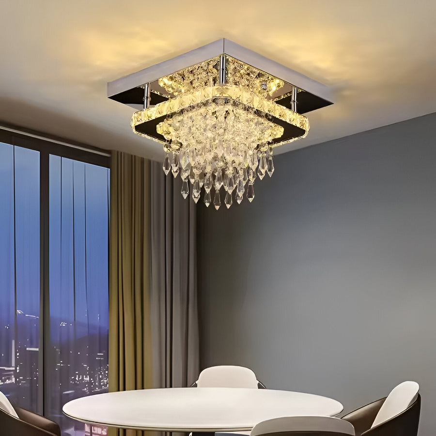 Candelabru LED Alberico Patrat, 17W, Lumina Rece/Calda/Neutra, Cristal, Crom Lucios