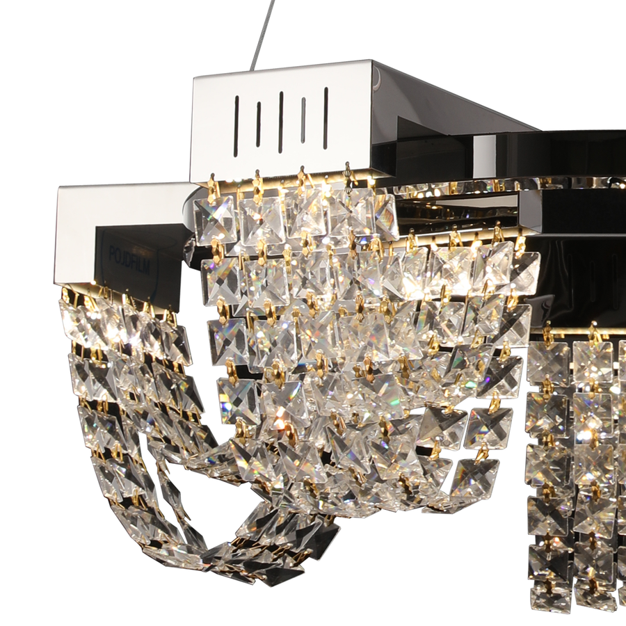 Candelabru Cristal LED 15W, STRATUS Magno , Diametru 50cm, Crom Lucios, Lumina Calda Neutra Rece 3000K/4000K/6000K Inaltime Reglabila, Metal si Cristal