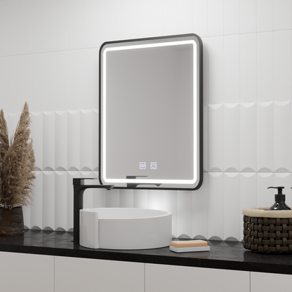 Oglinda LED Rectangulara, 60x80cm, EDGE Touch, Sistem Dezaburire, Rama Neagra