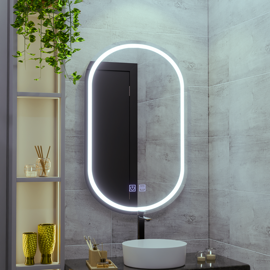 Oglinda LED Ovala 50X80cm, Velara Touch, Sistem Dezaburire, Dimabila, Lumina Rece 6000K