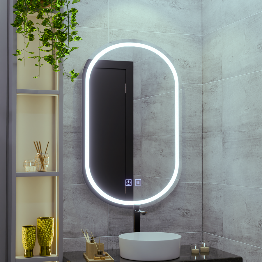 Oglinda LED Ovala 50X80cm, Velara Touch, Sistem Dezaburire, Dimabila, Lumina Rece 6000K