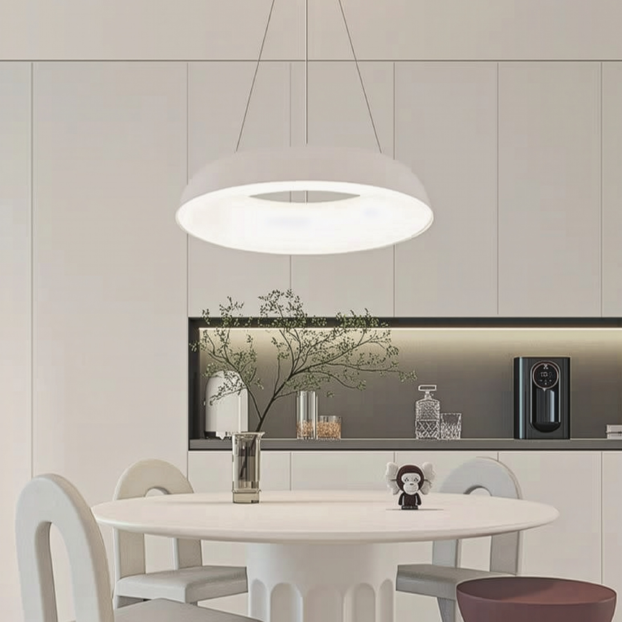 Lustra LED suspendata cu Telecomanda CHIARA, 73W, Lumina Rece/Calda/Neutra, Dimabila, Alb