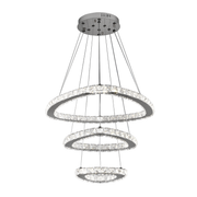 Lustra LED suspendata cu telecomanda si cristal PRISM LUMORA 63W, 3 Cercuri, lumina Rece/Calda/Neutra, Dimabila, Crom Lucios, Inaltime Reglabila