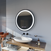 Oglinda LED Touch NOVARA Sistem Dezaburire, Ceas si Temperatura 60 cm Rama Negru Brushed