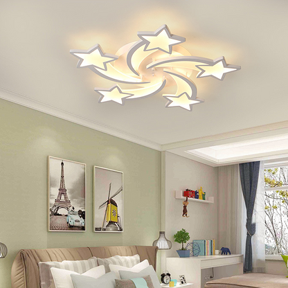 Lustra LED cu telecomanda IPOMOEA 85W, 5 Stele, lumina Rece/Calda/Neutra, Dimabila, Alb