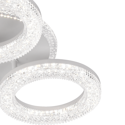 Lustră LED FREJA cu Telecomandă, 50W, 3000K/4000K/6000K, Dimabil, Alb, Cristale, 3 Cercuri