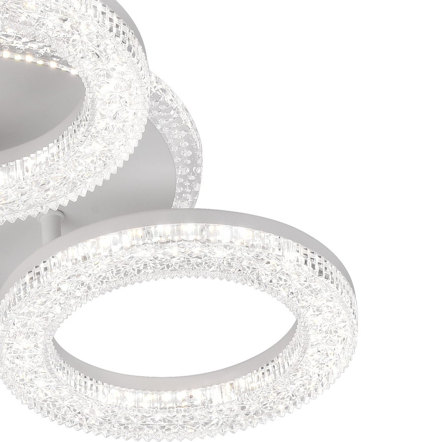 Lustră LED FREJA cu Telecomandă, 50W, 3000K/4000K/6000K, Dimabil, Alb, Cristale, 3 Cercuri