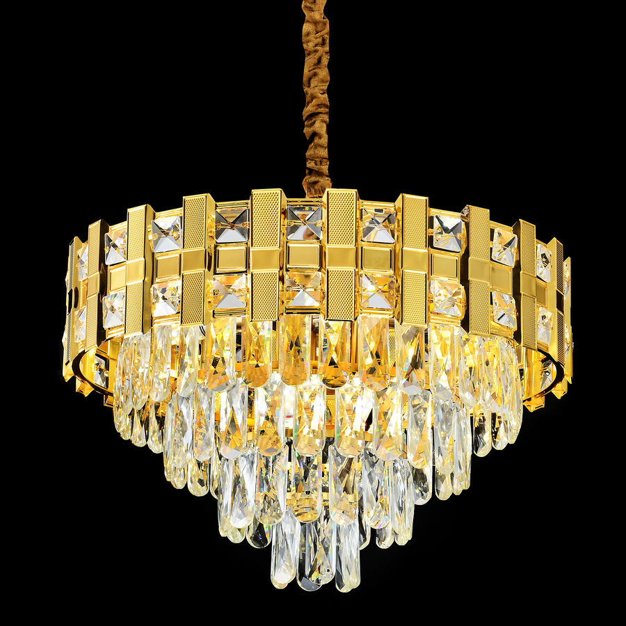 Candelabru Cristal BRAN Mango 8xE14, Diametru 60cm, Auriu Lucios, Inaltime Reglabila