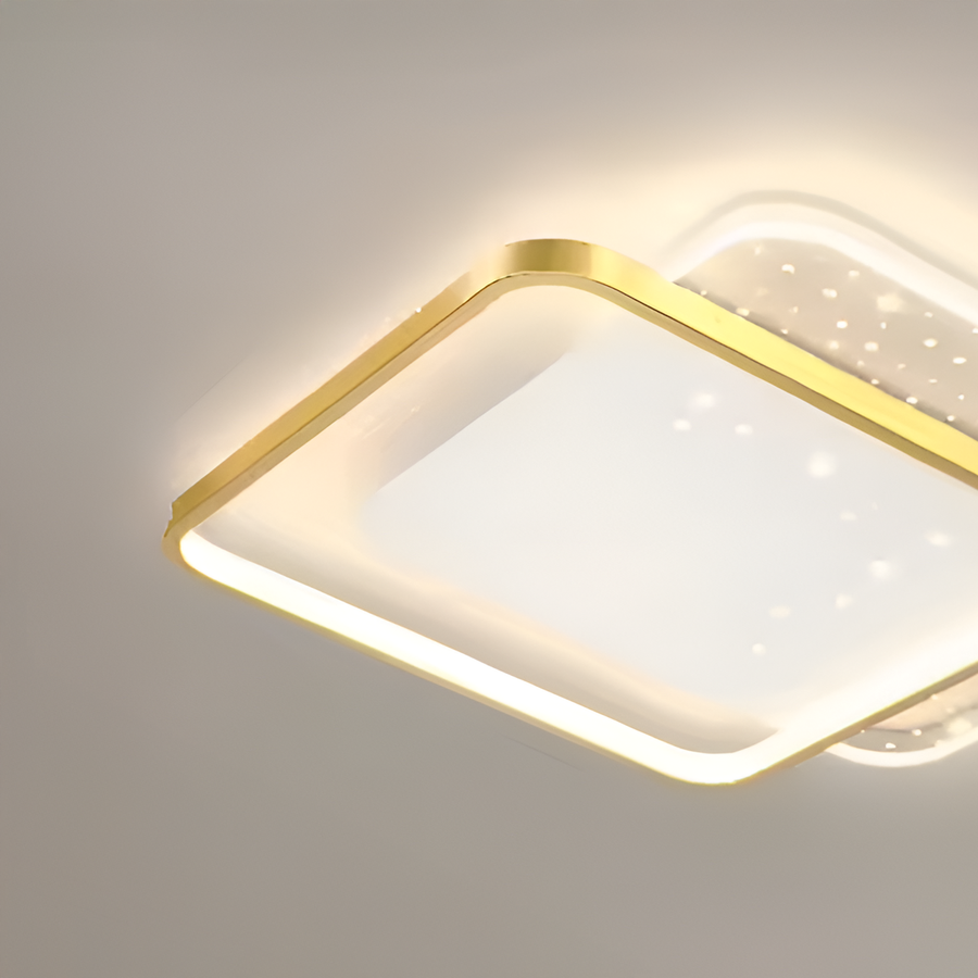 Lustra LED cu telecomanda GILDRA 48W, 2 Patrate, lumina Rece/Calda/Neutra, Dimabila, Auriu