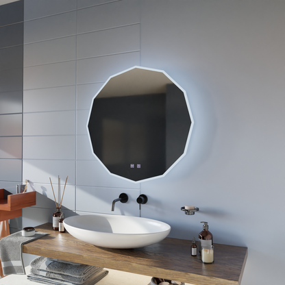 Oglinda LED Rotunda, 70cm, VIVO Touch, Sistem Dezaburire, Dimabila
