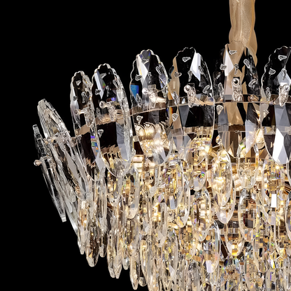 Candelabru Cristal, CC8896/600GD 11xE14, Diametru 60cm, Auriu Lucios, Inaltime Reglabila, Metal si Cristal