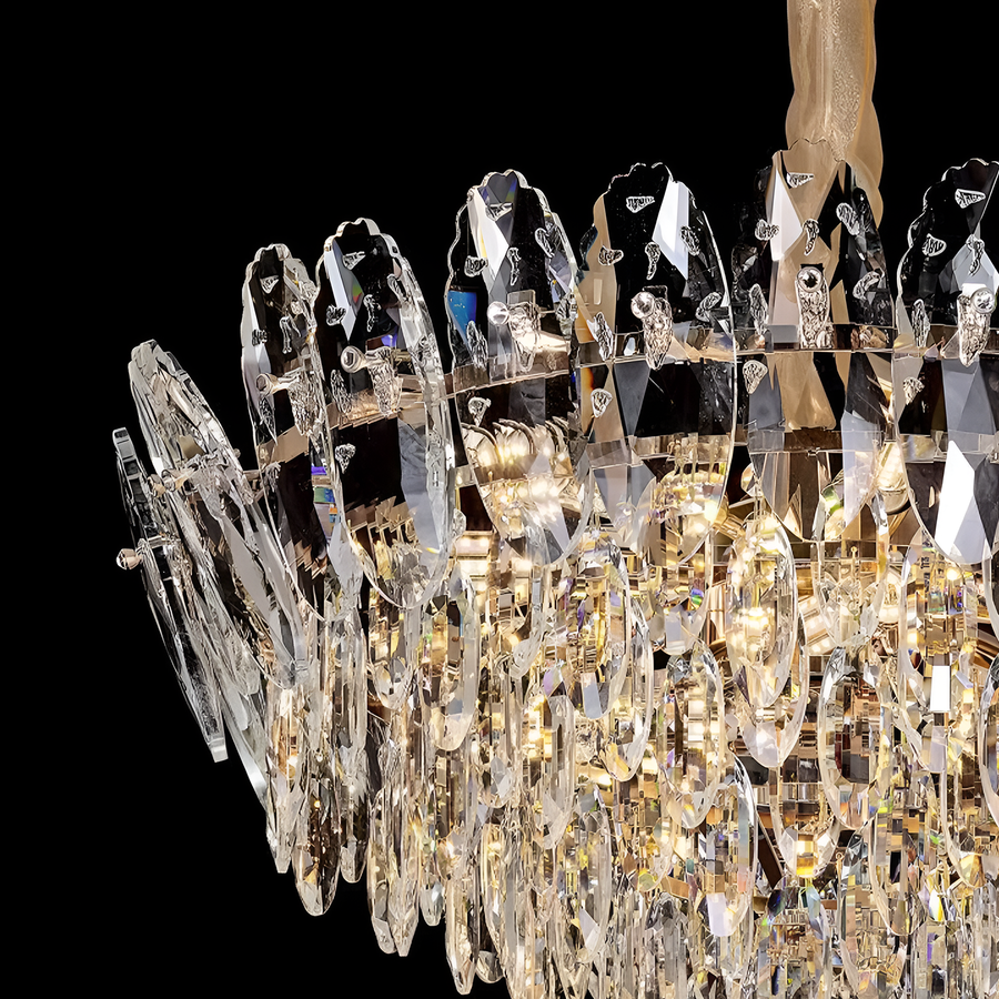 Candelabru Cristal, CC8896/600GD 11xE14, Diametru 60cm, Auriu Lucios, Inaltime Reglabila, Metal si Cristal