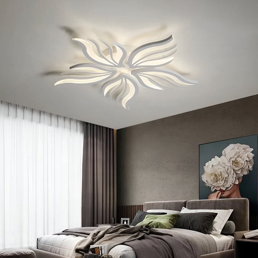 Lustra LED cu telecomanda SAKURA 60W, 5 Petale, lumina Rece/Calda/Neutra, Dimabila, Alb