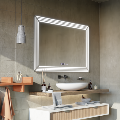 Oglinda LED Rectangulara, 110x65cm, Venezia Senzor MotionGlow Marcello, Sistem Dezaburire, Ceas & Termometru, Dimabila
