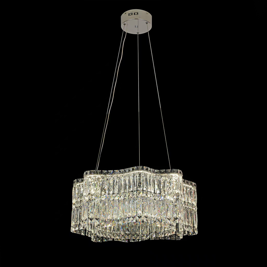 Candelabru Cristal LED cu Telecomanda WAVE Regalis,Lumina Calda/Rece/Neutra  Inaltime Reglabila, Lumina Dimabila, Metal si Cristal
