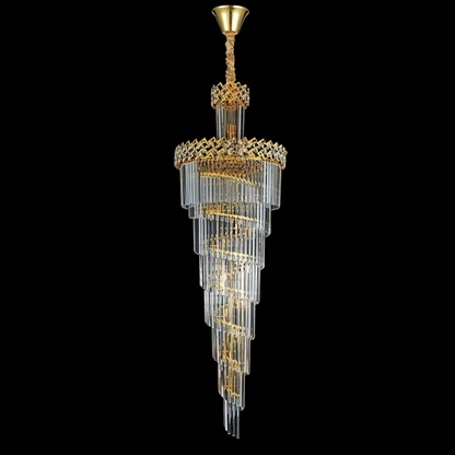 Candelabru Cristal CC800/700X2100GD, 33xE14, Diametru 70cm, Inaltime 210cm, Auriu Lucios, Inaltime Reglabila, Design Elegant