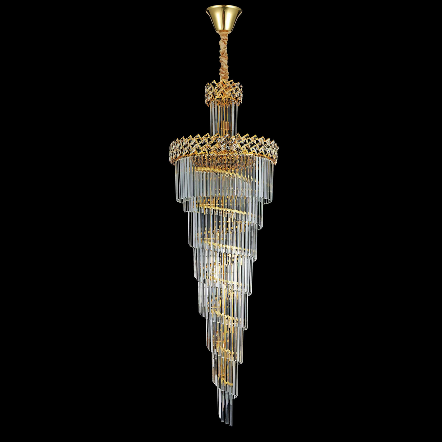 Candelabru Cristal CC800/700X2100GD, 33xE14, Diametru 70cm, Inaltime 210cm, Auriu Lucios, Inaltime Reglabila, Design Elegant
