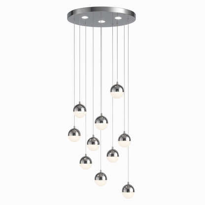 Lustra LED suspendata cu telecomanda JEREMIAS 132W, 10 Elemente, lumina Rece/Calda/Neutra, Dimabila, Argintiu