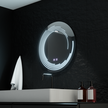 Oglinda LED Rotunda, 70cm, Lira Touch, Sistem Dezaburire, Dimabila