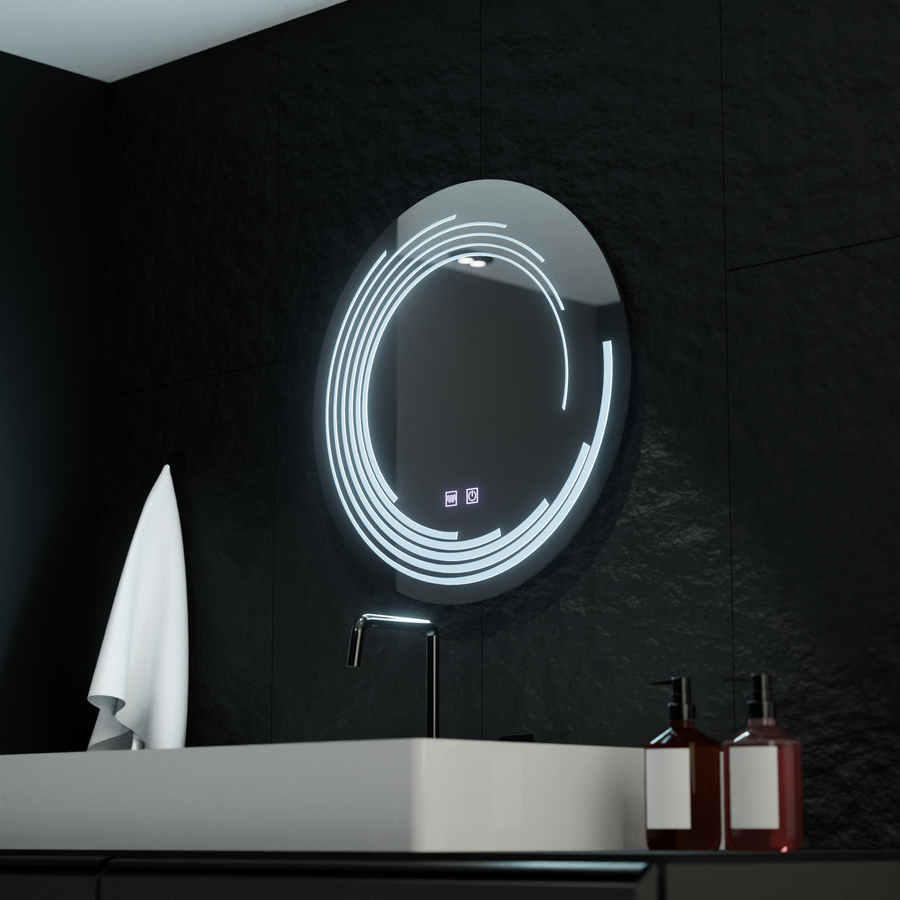 Oglinda LED Rotunda, 70cm, Lira Touch, Sistem Dezaburire, Dimabila
