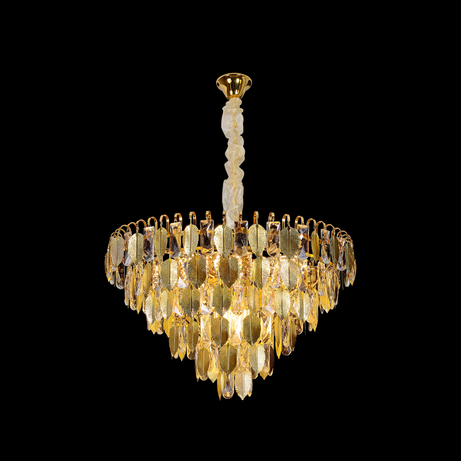 Candelabru Cristal VENARIA 8x E14, Diametru 50cm, Auriu Lucios, Inaltime Reglabil