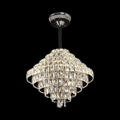 Candelabru Cristal Opal, 12x E14, Diametru 50cm, Crom Lucios, Inaltime Reglabila